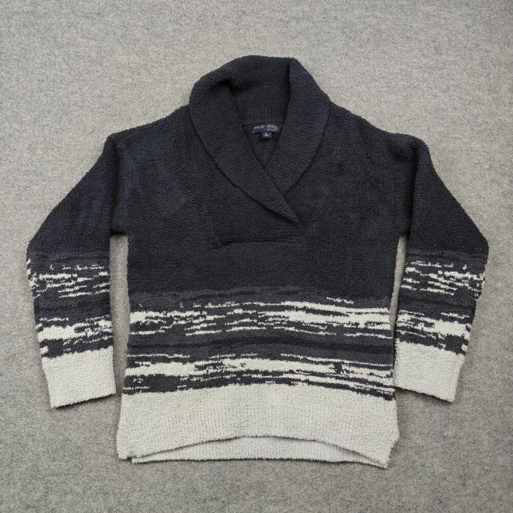 Barefoot Dreams Sweater Womens Small Gray Shawl Collar Pullover Striped CozyChic